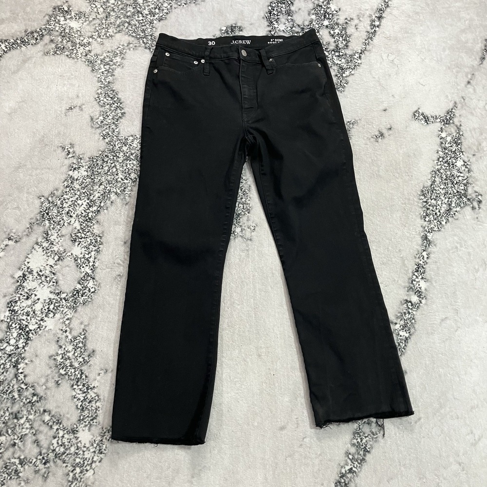 J.Crew 9" Demi Boot Crop Jeans Womens Sz 30 Black Raw Hem Cropped Flare Denim